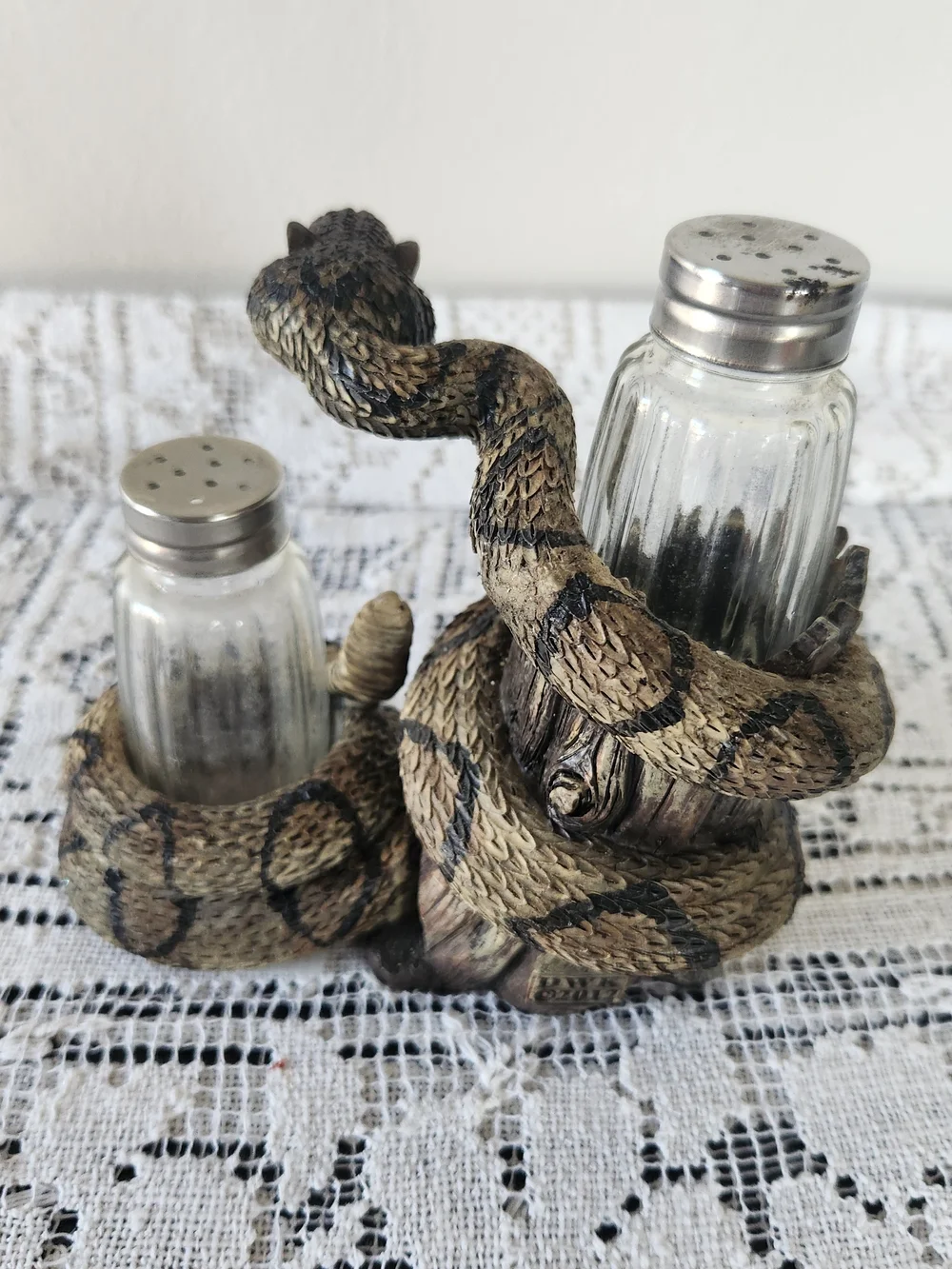 Tan and Black Snake Salt & Pepper Shaker Set - Reptile Decor